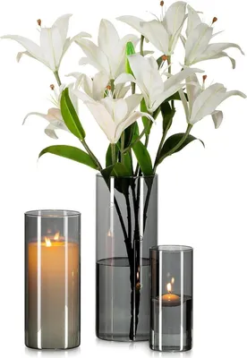 Image de Vase en verre moderne Set de 3 vases décoratifs de salon Anthracite