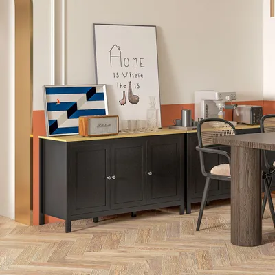 Produktbild von Sideboard Anrichte im modernen Landhausstil Kommode aus Holzwerkstoff in Schwarz & Eiche-Optik mit 3 Türen viel Stauraum für Wohnzimmer Küche 120x40x70 cm