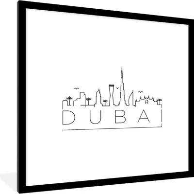 Produktbild von MuchoWow® MuchoWow® Gerahmtes Poster Skyline "Dubai" schwarz auf weiß 40x40 cm - Poster mit zchwarzem Bilderrahmen - Poster - Plakat im Rahmen