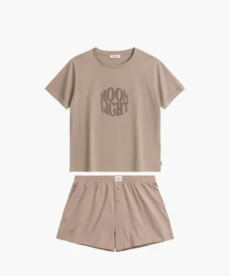 Produktbild von Atlantic Damen Pyjama Baumwolle | Moon Light Shirt + Shorts mit Logo-Gummibund | Kurzarm | Sommerkomfort | Homewear | NLP-487
