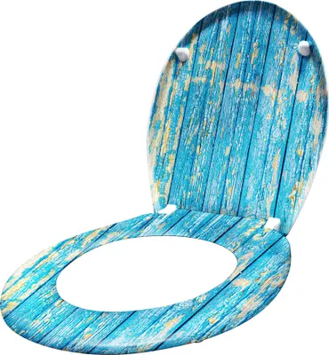Produktbild von LZQ Toilettendeckel oval, Toilettensitz mit Absenkautomatik, Antibakterielle Klobrille, WC Sitz Klodeckel aus Hartplastik (Blau Planks)