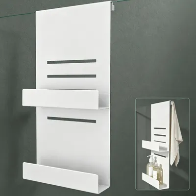 Produktbild von Mai & Mai Duschablage zum Hängen, Duschregal Ohne Bohren für Glasduschtüren, Hängeregal mit 2 Etagen und 3 Haken, Sandweiß 30x60x8cm Oryne-01