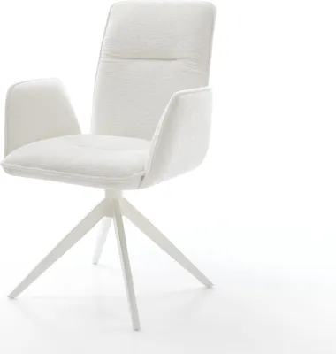 Produktbild von DELIFE Drehstuhl Vinja-Flex Bouclé Soft Beige Kreuzgestell breit Weiß 360° drehbar Wippfunktion
