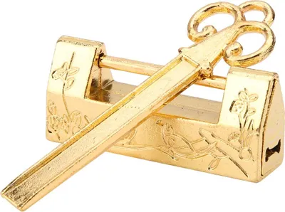 Produktbild von Mini Chinesisches Vorhängeschloss, Elster-Blumen Design Antik Gold, für Vintage Möbel & Schmuckkästchen, Dekoschloss