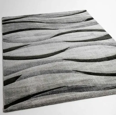 Produktbild von Teppich Modern Wellenmuster Wohnzimmer Konturenschnitt in Grau Anthrazit Braun Beige, Farbe:Grau, Maße:200x290 cm