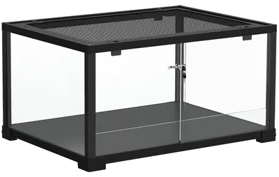 Image de Terrarium pour reptiles, 86 litres, avec serrure | Couleur : noir et transparent | Dimensions : 45 x 60 x 32 cm