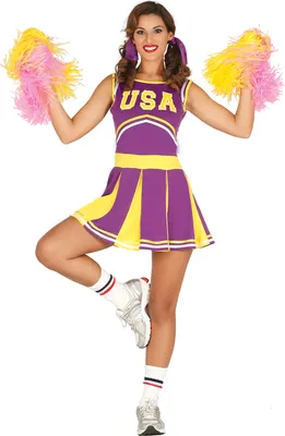Immagine prodotto di Sport Magic Cheerleader Carnevale Avventuriero Costume Viola Giallo Gioco Voce Ensemble Puntelli Carnevale Festival Party USA Energia, Taglia: 42 - 44 (L) Colore: Viola