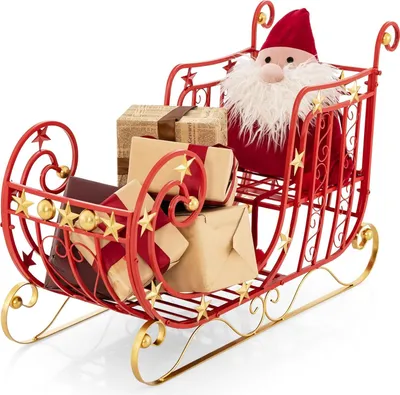 Obrázek produktu pro COSTWAY Dekorativní sáně na Vánoce, kovové sáně, vánoční dekorace, vánoční sáně Santa Sleigh Metal, vánoční dekorace pro domácnost
