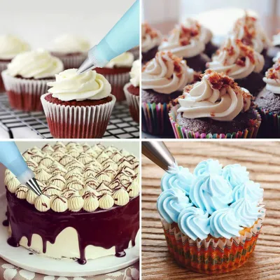 Produktbild von 72 Stück Kuchendekorationszubehör-Sets zum Backen mit Zuckerguss-Spitzen/Spritzbeuteln/Glasurglätter/Spritztüllen-Kupplung DIY-Gebäckwerkzeuge