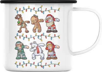 Produktbild von Trendation - Weihnachten Emaille Tasse Weihnachtsmann für Kinder WeihnachtsEmaille Tasse Lustig Geschenk Becher Jungs Jungen Mädchen Cute Rentier Lebuchenmann Weihnachtsmann Eisbär (Schwarz)
