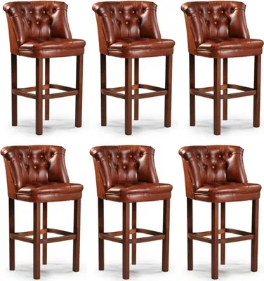 Produktbild von Casa Padrino Luxus Chesterfield Leder Barstuhl 6er Set Braun 63 x 56 x H. 107 cm - Gepolsterte Echtleder Barhocker - Chesterfield Möbel - Chesterfield Barmöbel - Luxus Barmöbel - Echtleder Barmöbel