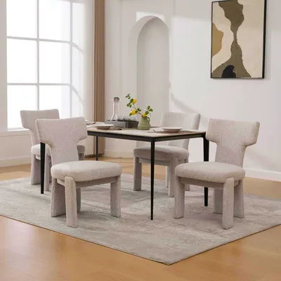 Produktbild von MODFU Moderner Polsterstuhl Zweiteiliges Set mit Gummiholzbeinen Einzelstuhl mit gebogener Rückenlehne Geeignet für Wohnzimmer, Esszimmer und Café Beige