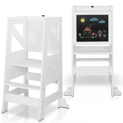 Produktbild von Lernturm für Kinder mit höhenverstellbaren Ebenen, Kreidetafel zum Zeichnen, weiß