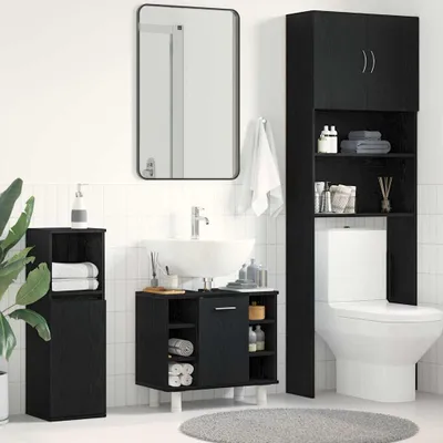 Produktbild von CLORIS Badezimmerschrank mit Tür Schwarz Eichen-Optik 60 x 32 x 54 cm - Badspiegel 2253