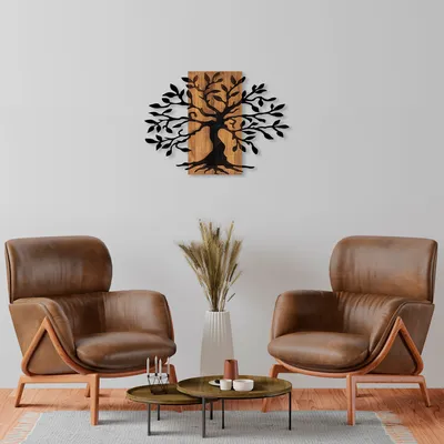 Obrázek produktu pro Wallity, elegantní nástěnné doplňky z dřeva a kovu, rozměry 58 x 80 cm, ořechové dřevo/černá barva