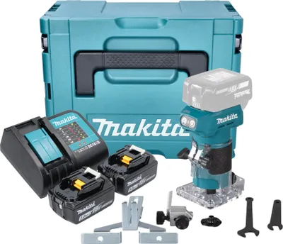 Produktbild von Makita DRT 52 STJ Akku Kantenfräse 18 V 6 mm Brushless + 2x Akku 5,0 Ah + Ladegerät + Makpac