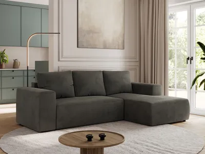 Produktbild von MKS MEBLE Sofa mit Schlaffunktion - Ecksofa mit Schlaffunktion und Bettkasten - Sofa 3 Sitzer - Schlafsofa - Couch - Schlafsofa mit Bettkasten - Trentino L - Dunkelgrau Velvet - Rechts