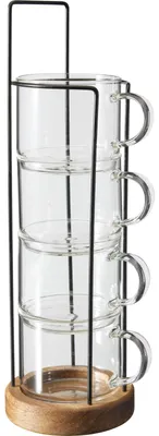 Zdjęcie produktu dla Zestaw 4 szklanek z uchem na stojaku, szkło borokrzemowe, 280 ml
