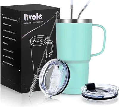 Zdjęcie produktu dla Kubek termiczny Livole 600 ml z uchwytem, próżniowy kubek do kawy ze słomką ze stali nierdzewnej