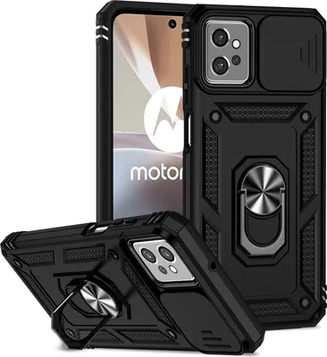 Produktbild von Moto G32 Hülle mit Schiebe Kamera Schutz und Ringhalter Ständer Robust Rüstung Schutzhülle für Motorola Moto G32 Schwarz