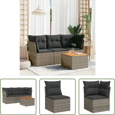 Produktbild von The Living Store 4-tlg. Garten-Sofagarnitur mit Kissen Grau Poly Rattan