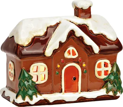 Produktbild von Buntes Windlicht Lebkuchenhaus Stil aus Steingut, in 17x15x9 cm
