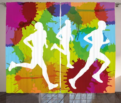 Produktbild von ABAKUHAUS Fitness Rustikaler Gardine, Läufer in Aquarellen, Schlafzimmer Kräuselband Vorhang mit Schlaufen und Haken, 280 x 260 cm, Mehrfarbig