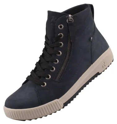 Auf dem Bild ist ein blauer Freizeitschuh zu sehen der auf der linken Seite abgebildet ist. Das Design wirkt sportlich und der Schuh hat eine weiße Sohle.