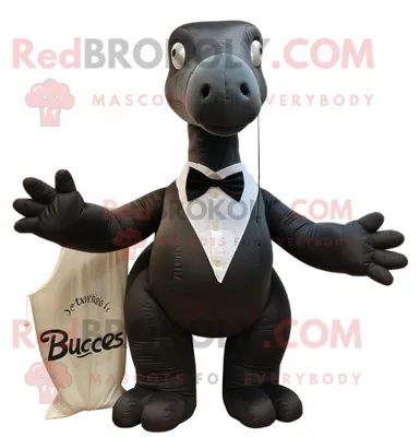 Produktbild von Schwarzes REDBROKOLY Brachiosaurus Maskottchen kostüm gekleidet in ein Popeline-Hemd und eine Fliege