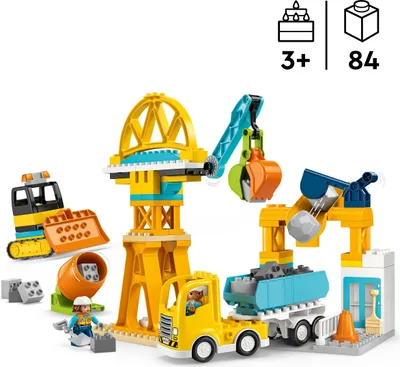 Produktbild von LEGO DUPLO 3-in-1 Baustelle mit Baufahrzeugen - Kleinkinder Lernspielzeug zur Förderung der Feinmotorik - inkl. Lastwagen, Kränen und Baggern - Geschenk für Jungen und Mädchen ab 3 Jahren - 10476