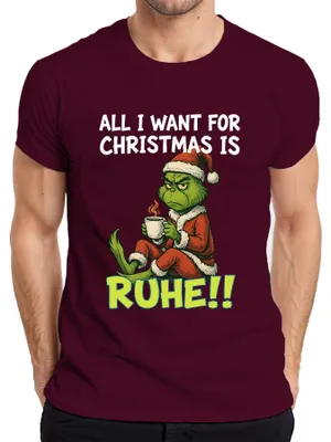 Zdjęcie produktu dla All I want for Christmas is calm christmas grinch sarkastyczna koszulka męska, bordowy, S