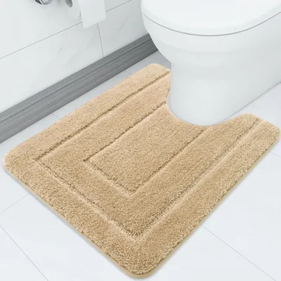 Image de Tapis de bain découpé, 50x60 cm, beige, en microfibre, antidérapant, lavable
