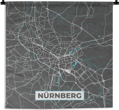 Produktbild von MuchoWow® Wandteppich Wandbehang Karte - Stadtplan - Nürnberg - Deutschland - Blau 150x150 cm Tapisserie Dekoration Wandtuch - Wohnaccessoires - Modernes
