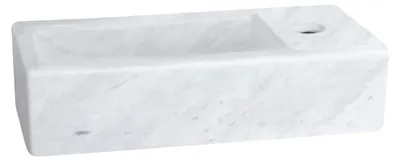 Obrázok produktu pre Umyvadlo Helios na dosku z mramoru – umyvadlo s otvorom pre batériu na pravej strane – umyvadlo na dosku alebo podstavec – 37,5 x 18,5 x 9,5 cm – biele