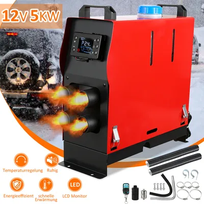 Obrázek produktu pro TolleTour 12V dieselový parkovací ohřívač, 5KW dieselový ohřívač vzduchu parkovací ohřívač, vzduchový naftový ohřívač, vzduchový naftový ohřívač pro auto RV lodě nákladní automobily obytný autobus s tlumičem (4 výstupy vzduchu)
