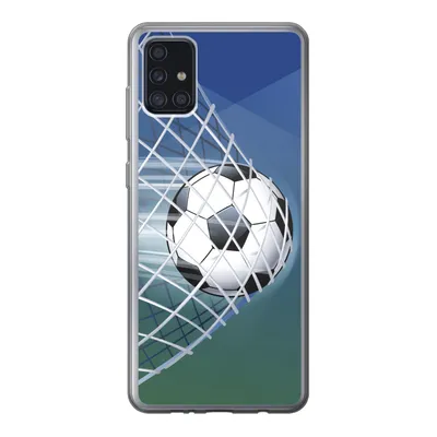 Produktbild von MuchoWow® Handyhülle Schutzhülle Hülle für Samsung Galaxy A52 5G Eine Illustration eines Fußballs im Netz - Jungen - Mädchen - Kinder Silikon Softcase Handy Hülle - Umschlag