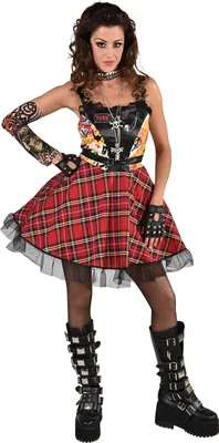 Produktbild von M220164-XL rot-schwarz Damen Punker Kostüm-Kleid Rockerin Gr.XL=48