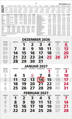 Produktbild von 3-Monatskalender schwarz/rot 2027
