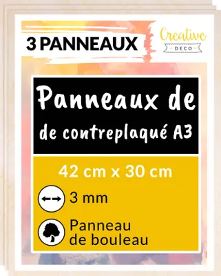 Image de Creative Deco 3 x A3 Contreplaqué - 420 x 300 x 3mm (+/-0,5mm) Bois Brut Bouleau