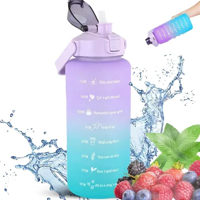 Obrázok produktu pre Motivačná fľaša na vodu 2 l so slamkou nepriepustná športová fľaša s časovou stupnicou