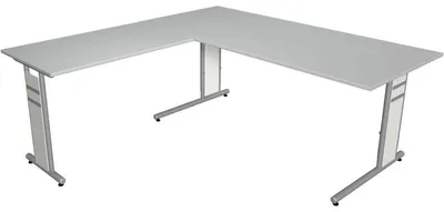 Produktbild von Schreibtisch Form4 180 C-Fuß-Gestell 180x80x68-82cm / Anbau 100x60cm lichtgrau