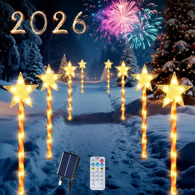 Solar-Weihnachtsbeleuchtung, 8 Stück, 80 LEDs, Sterne, 8 Modi, IP65