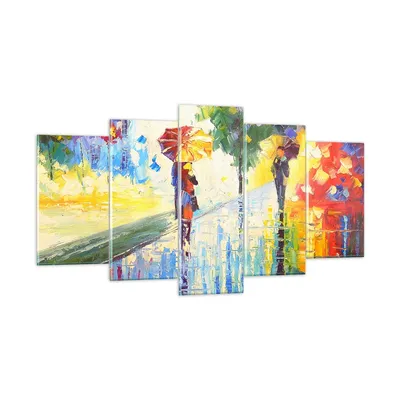 Produktbild von Bilder auf glas - Park Straße Regen - 160x85cm - Glasbilder - Wandbilder - Kunstdruck - zum Aufhängen bereit - Wanddekoration aus Glas - Glas Bilder - Wandbild auf Glas - 5 Teile - GEA160x85-3508