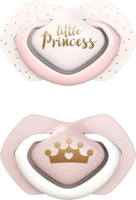 Two baby pacifiers, one with "little Princess" text and the other with a crown graphic.