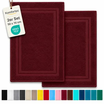 Produktbild von Komfortec Badematte 2er Set 50x70 cm, 100% Baumwolle, 600 g/m², Extra Weich & Saugstark, Frottee Duschvorleger, Waschbar Duschmatte, Rostbraun