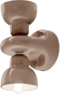 Produktbild von Wandlampe Keramik E14 25,5 cm hoch Up Down Mokka 2-flammig Retro Keramikleuchte