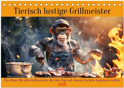 Produktbild von Tierisch lustige Grillmeister (Tischkalender 2026 DIN A5 quer), CALVENDO Monatskalender