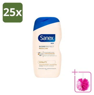 Imagen del producto de 25 unidades de gel de ducha micelar Sanex BiomeProtect Vitalidad, 400 ml - Paquete económico - 25 piezas
