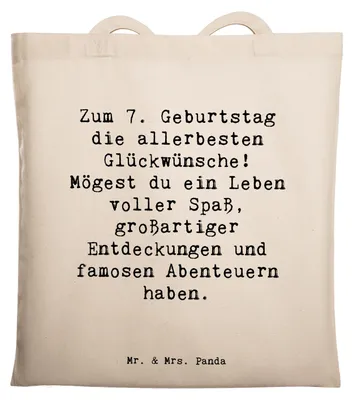 Produktbild von Mr. & Mrs. Panda Tote Bag Spruch 7. Geburtstag - Transparent - Geschenk, zum, Kindergeburtstag, Geburtstagsgeschenk, Einkaufstasche, Happy Birthday, Laptoptasche, Tasche
