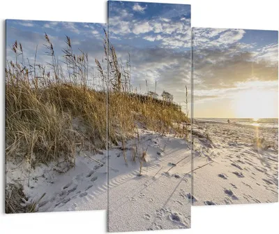Produktbild von Bild auf Leinwand - Leinwandbild - 3 Teile - Sand Gras Meer - 130x100cm - Wand Bild - Wanddeko - Wandbilder - Leinwanddruck - Bilder - Wanddekoration - Leinwand bilder - Wandbild - CB130x100-4781